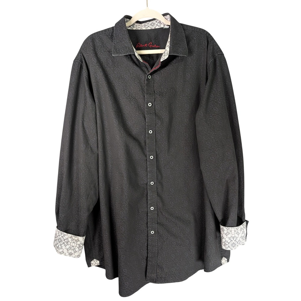 Robert Graham Shirt Mens 2XLT Black Paisley Contrast Flip Cuff ButtonShirt
